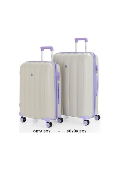 Mçs Bavul Büyük Ve Orta 2li Set Kırılmaz Silikon Valiz V305 Kemik/lila Bej