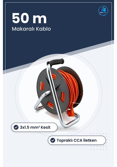Makaralı Uzatma Kablosu ² 50 M Cca Topraklı Atölye Ev Kullanımı T