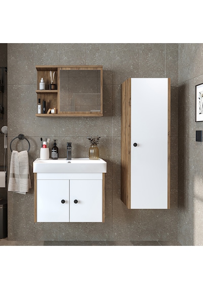 Ada Lavabolu Banyo Alt Dolabı + Banyo Üst Dolap + Banyo Boy Dolap Atlantik Çam - Beyaz Ada Lavabolu Banyo Alt Dolabı + Banyo Üst Dolap + Banyo Boy Dolap Atlantik Çam - Beyaz