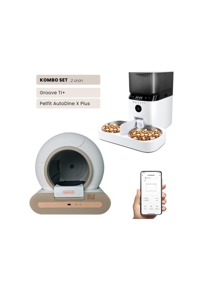 Groove Ti+wi-fi Akıllı Otomatik Kedi Tuvaleti Kahverengi + Petfit Autodine X Plus 5l Wi-fi Kameralı Akıllı Otomatik Mama Kabı Besleme Ünitesi Bundle