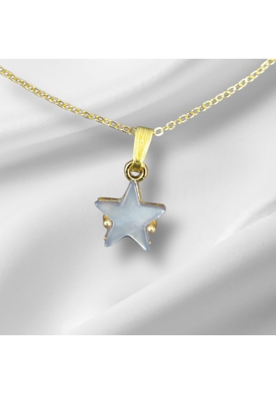 0032 Kayan Yıldız Kolye Sarı-bej-mavi Gold Zincir Kolye Gold