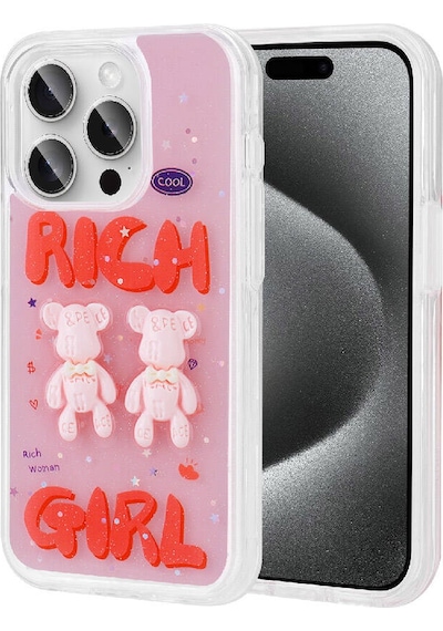 Nourthkiingdom Apple Uyumlu iPhone 15 Pro Max Kabartma Figürlü Parlak Nrtk Minimini Silikon Kılıf-kırmızı Kırmızı