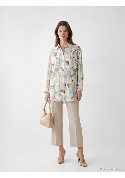 Lcw Modest Karışık Desenli Oversize Kadın Gömlek Tunik