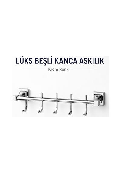 Tr Lüks Askılık Beşli Kanca Krom Renk Duvar Tipi Banyo Mutfak Antre Kapı Arkası Metal Askı Modeli Diğer