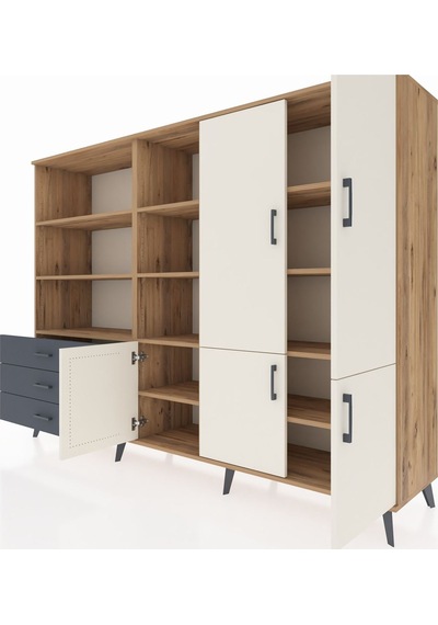 Hyperion Dolap 11 Raflı 3 Çekmeceli 5 Kapaklı 220x44x163 Çam-ayta Çam-aytaşı/antrasit Hyperion Dolap 11 Raflı 3 Çekmeceli 5 Kapaklı 220x44x163 Çam-ayta Çam-aytaşı/antrasit