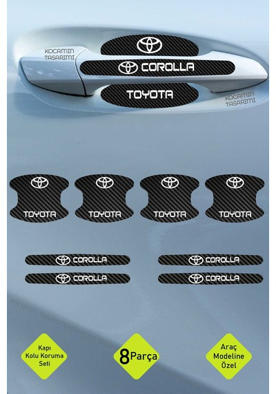 Dayanıklı Baskıya Sahip Toyota Corolla Karbon Kapı İçi Koruma Folyo Seti 8 Parça Beyaz Yazılı Ürün