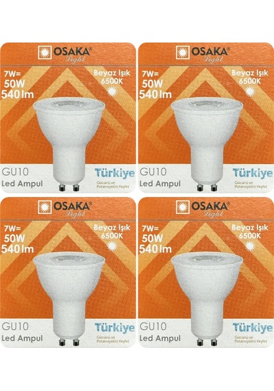 4 Adet Osaka 7w 50w Beyaz Işık 6500k Gu10 Duylu Led Spot Ampul