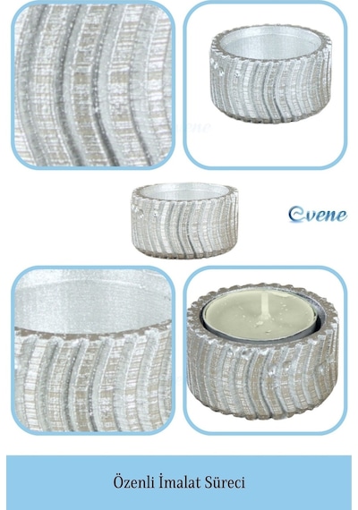 Eskitme Mumluk Şamdan 3 Adet Tealight Uyumlu Üçlü Tekerlek Model - Gümüş