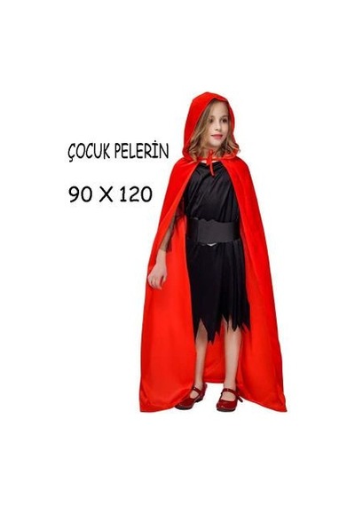 Parti Cadılar Bayramı Halloween Kapişonlu Kırmızı Pelerin 90 Cm Çocuk