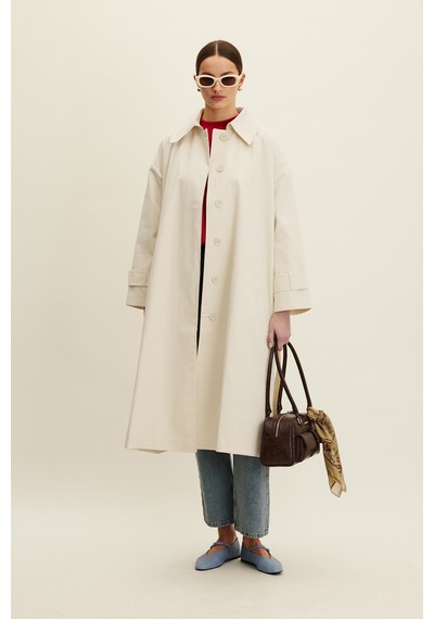 Manuka Kemerli Oversize Gabardin Trençkot Çok Renkli