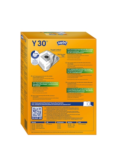 Swirl Y 30 EcoPor Rowenta Moulinex Elektrikli Süpürgeler için Toz Torbası