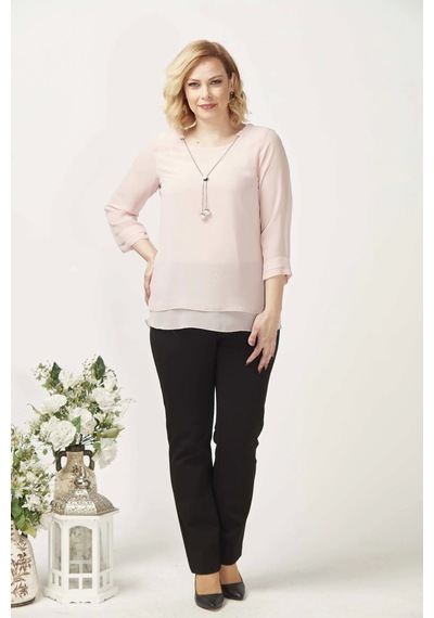 Moda Berray 1934 Kolyeli Şifon Büyük Beden Şık Bluz Açık Pembe Pembe