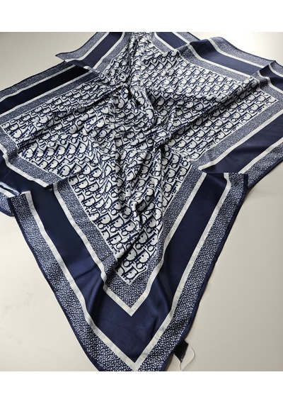 Miorel Scarfs Harf Tema Çift Taraflı Vual İpek Eşarp Silk Scarf Hijab Aksesuar Fular Lacivert