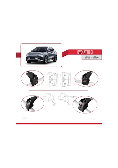 Byd Atto 3 2022 Ve Sonrası İle Uyumlu Ace-2 Ara Atkı Tavan Barı Gri