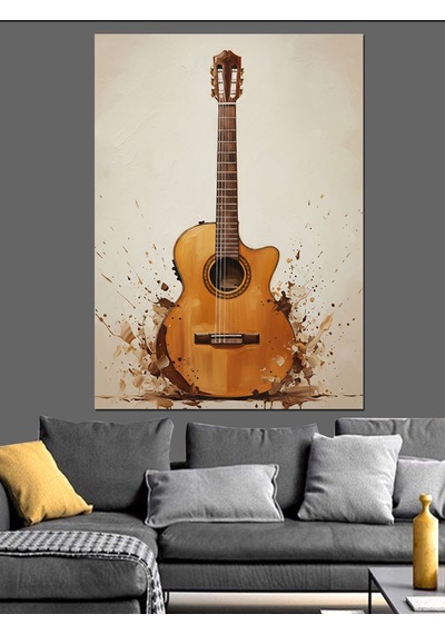Klasik Akustik Gitar Müzik Dekoratif Kanvas - Mdf Ahşap Tablo