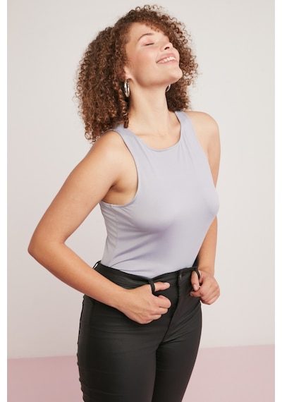 ETHIQUET SHELBY Kadın Vücuda Tamamen Oturan Halter Yaka Sıfır Kol Gri Büyük Beden Body