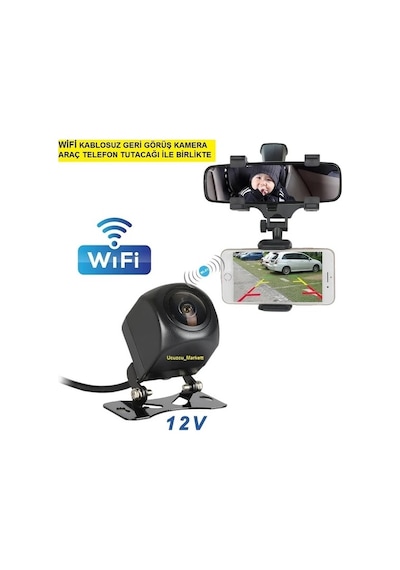Wifi Kablosuz Geri Görüş Kamera + Araç Telefon Tutacağı Birlikte