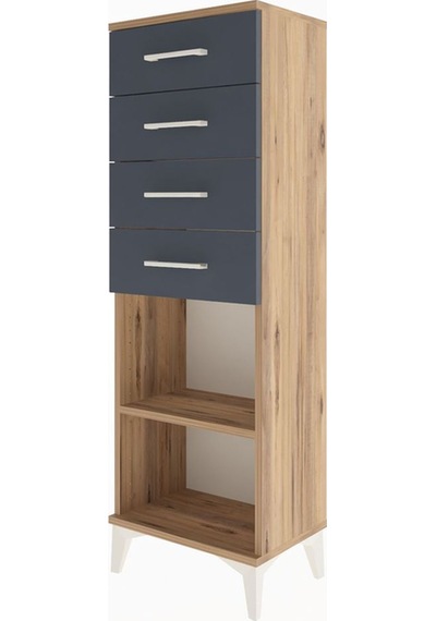 Arges Dolap Tek Raflı 4 Çekmeceli 44x30x134 Çam-antrasit Atlas Çam