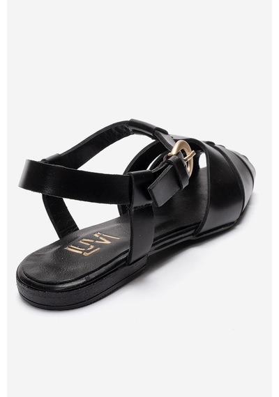 Luvi Shoes Jandor Siyah Hakiki Deri Kadın Sandalet
