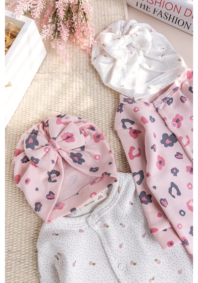 Babymod Çiçek Desenli Şapkalı 2'li %100 Kız Bebek Tulum Çok Renkli