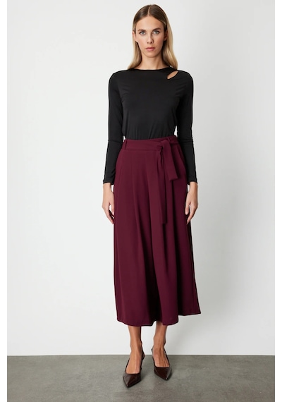 On Fashion Beli Deri Kemerli Pileli Pantolon Bordo