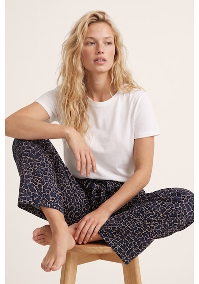 Aura Collections Kadın Sandy Kumaş Çatlak Desenli Geniş Paça Pijama Altı Beli İpli Lastikli Rahat Kesim Dökümlü Ev Giyim Pantolon Siyah
