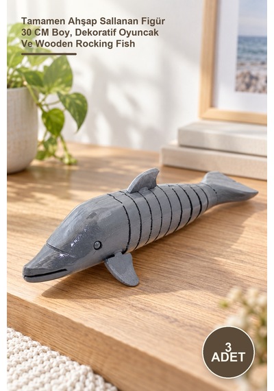 3 Adet Ahşap Salanan Balık Tamamen Ahşap Sallanan Figür 30 Cm Boy, Dekoratif Oyuncak Ve Wooden Rocking Fish
