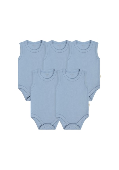 Civil Baby Organik 5 Li Sıfır Kol 3-9 Ay Çıtçıtlı Badi - Mavi