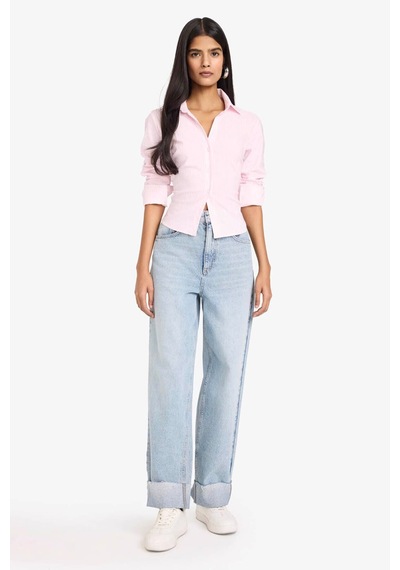 Defacto Fitted Çizgili Bengalin Gömlek D4013AX26SP Pembe