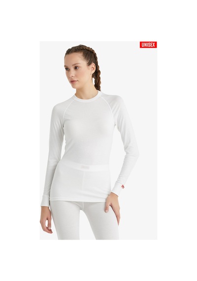 Blackspade Vücuda Oturan İçlik Unisex Termal Uzunkol Tişört Bisiklet Yaka, 2. Seviye Isı Koruma-9259 Beyaz
