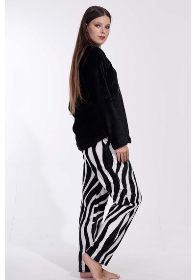 Vienetta Kadın Uzun Kol Welsoft Siyah Pijama Takımı C3t0n3o059 001