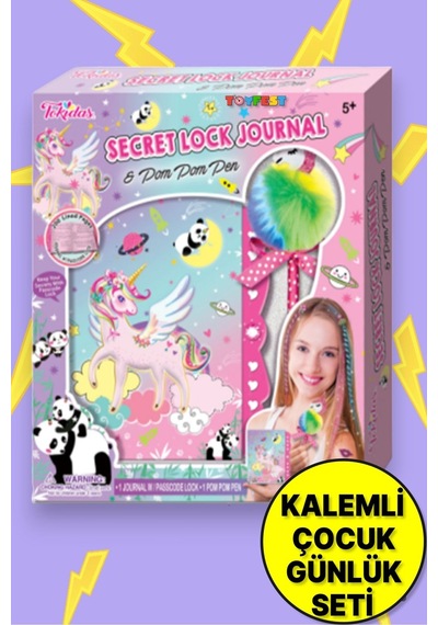 Tokidas Secret Lock Journal & Pom Pom Pen- Panda Unicorn Temalı Gizli Kilitli Pom Pom Kalemli Günlük