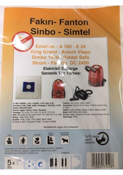Fakır-fanton Sinbo-simtel 5'li Süpürge Toz Torbası