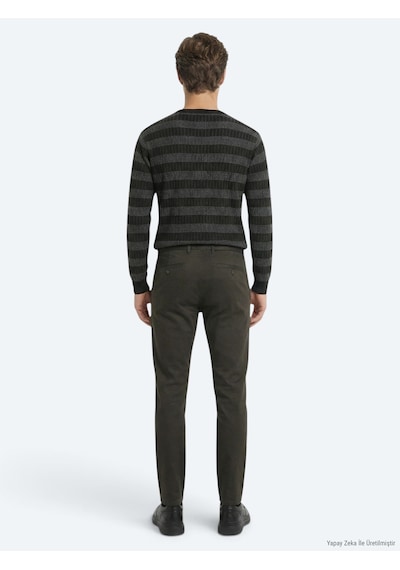 Kip Haki Dokuma Regular Fit Casual Pamuk Karışımlı Pantolon Haki -