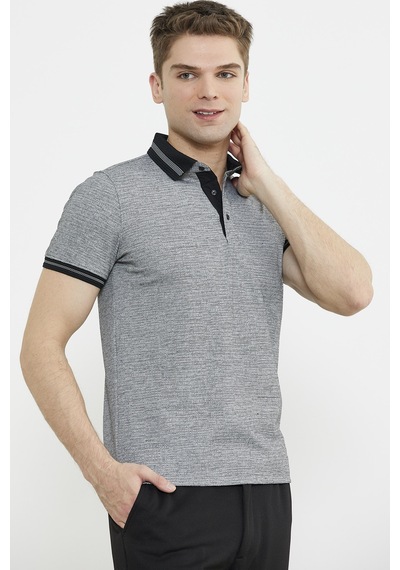 Renk Kombinli Polo Yaka Tişört - Gri Gri