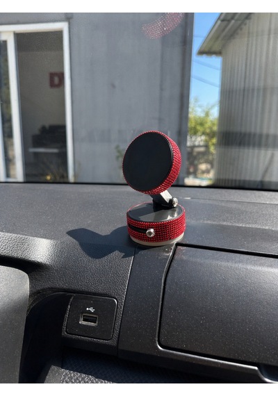 Kadınlara Özel Kristal Taşlı Kırmızı Araç Telefon Tutacağı Oto Telefon Tutucu
