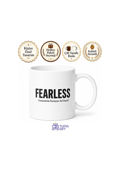 Fearless Baskılı Korkusuz İngilizce Çay Kupası Motivasyon Hediye Bardak Beyaz / Çok Renkli