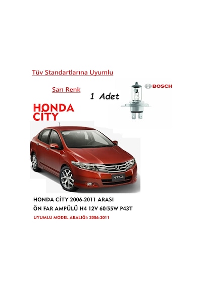 Honda City 2006-2011 Arasıuyumlu Ön Far Ampülü 1 Adet Sarı