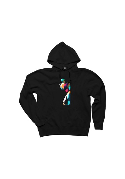 Muhammad Ali Portre Siyah Kapşonlu Sweatshirt Hoodie Siyah