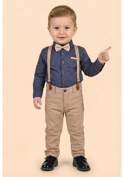 Mnk Baby & Kids Erkek Bebek Askı Papyon Gömlek Pantolon Takım M00785 Lacivert