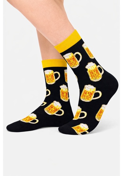 Carnaval Socks Çoklu Biralar Desenli Siyah Soket Çorap Çok Renkli
