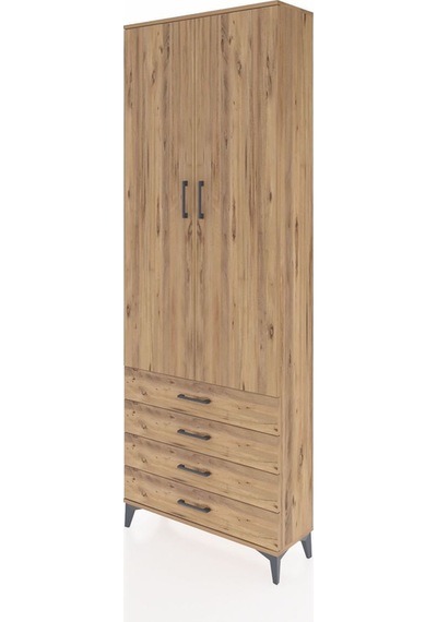 Arges Dolap 2 Raflı 4 Çekmeceli Tek Askılı 88x30x243 Çam-çam Atlas Çam
