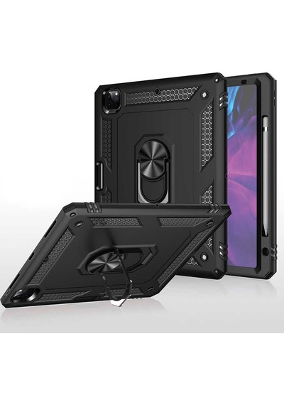 İpad Pro 12.9 2020 4.nesil A2229-a2069-a2232-a2233 Uyumlu Çift Katman Yüzüklü Vega Tablet Kılıfı - Kırmızı - T16152
