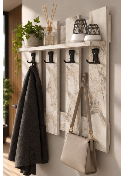 Sulorahome Beyaz Country Duvar Askılığı Ve Raf Sistemi 60 Cm Beyaz Mermer