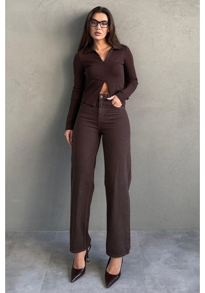 Kahverengi Yüksek Bel Mom Fit Kadın Jean Mg2654 Kahverengi