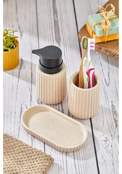 Cooker 3 Parça 180 Ml Seramik Sıvı Sabunluk Ve Banyo Seti Ckr3430 Bej