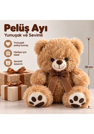 30 Cm Pelüş Ayı Fiyonklu Yumuşak Oyuncak Ayıcık
