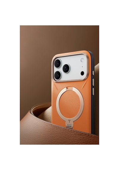 Torras Apple iPhone Uyumlu 17 Pro O Stand Spin Vegskin Serisi Magsafe Kılıf Turuncu