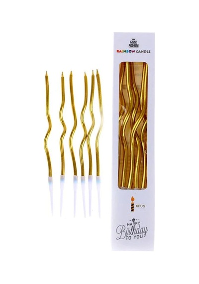 Gold Zikzak Doğum Günü Pastası Mumu 6 Lı Paket Dekoratif Pasta Ve Parti Süsleme Mumu 15 Cm