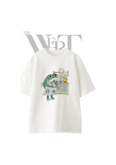 Thewert Frog Cooking Tasarım Baskılı Ünisex Beyaz Oversize T-shirt